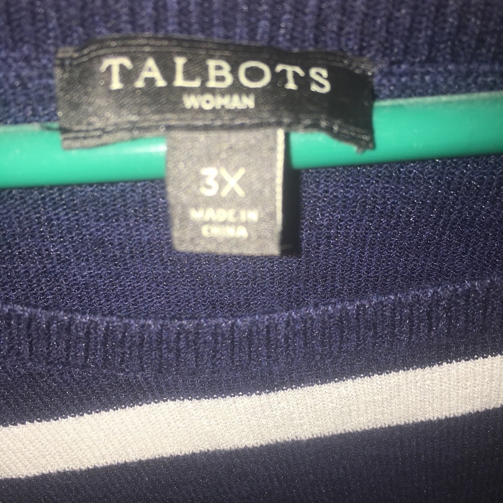 Talbots 3x short sleeve blue and white sweater